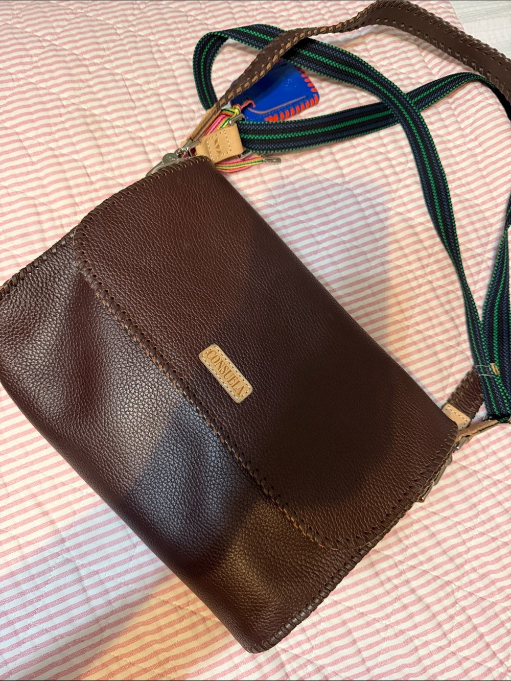 Consuela Isabel On the Town Dark Brown Leather  handbag with Tan Logo Patch